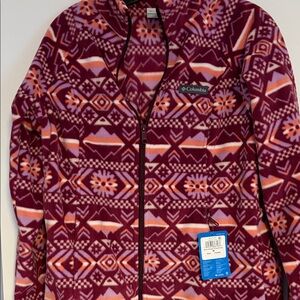 Columbia Burgundy Aztec Fleece Jacket with Pink & Orange Accents